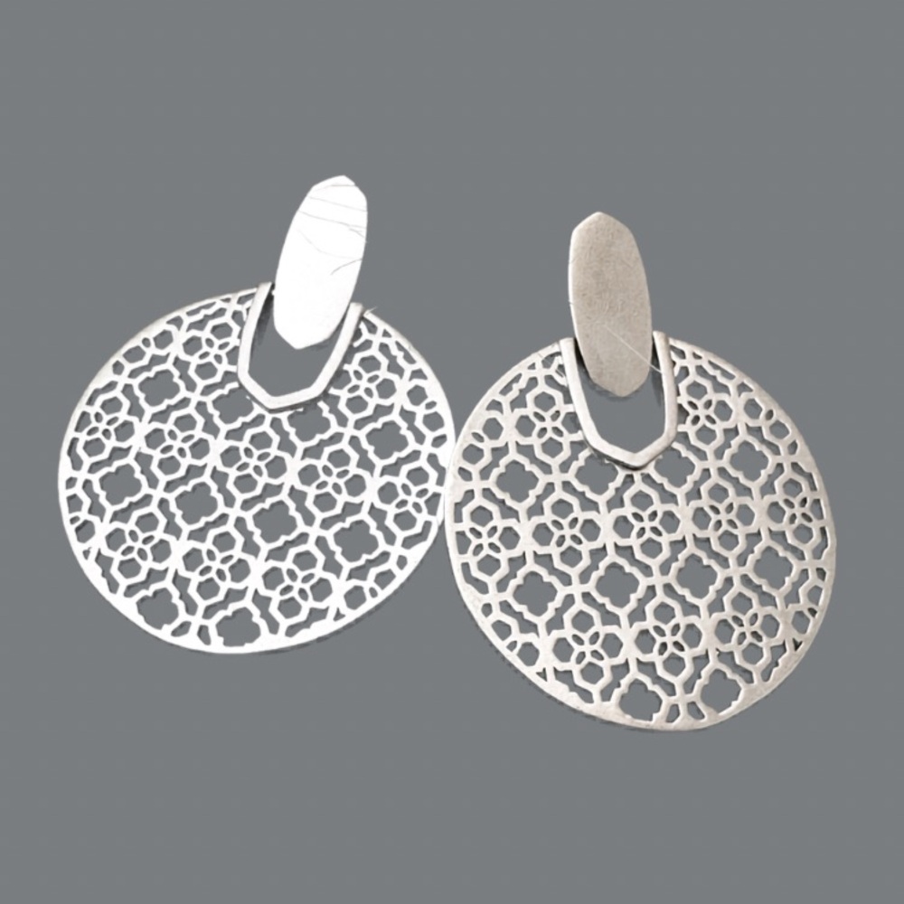 Kendra Scott Didi Silver Statement Earrings | Filigree Sunburst | Retired